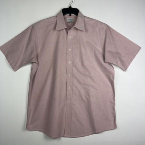 LL Bean Wrinkle Resistant Short Sleeve Button Up Shirt Mens‎ Sz 16.5 - Picture 1 of 6